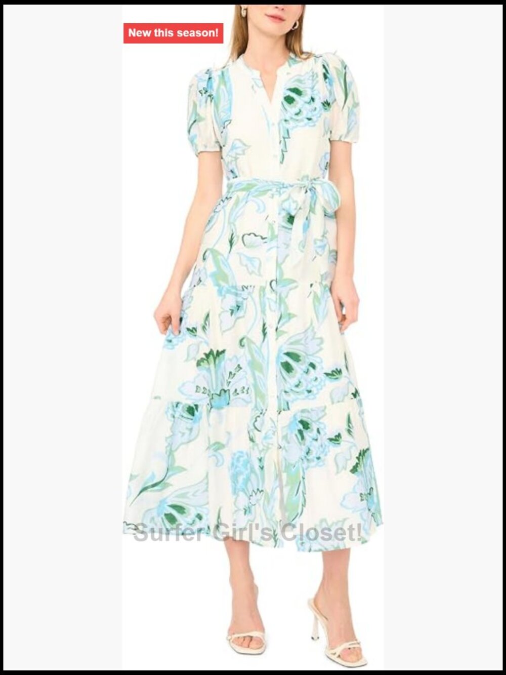 Short Sleeve Belted Maxi Dress with Functional Buttons
